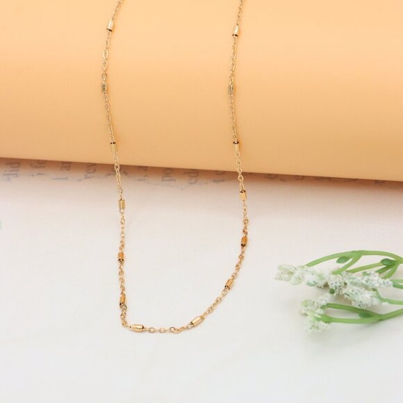 Elegant Rose Gold Brass Necklace with Subtle Textured Detailing, XPNL0351 - Picture 1 of 11